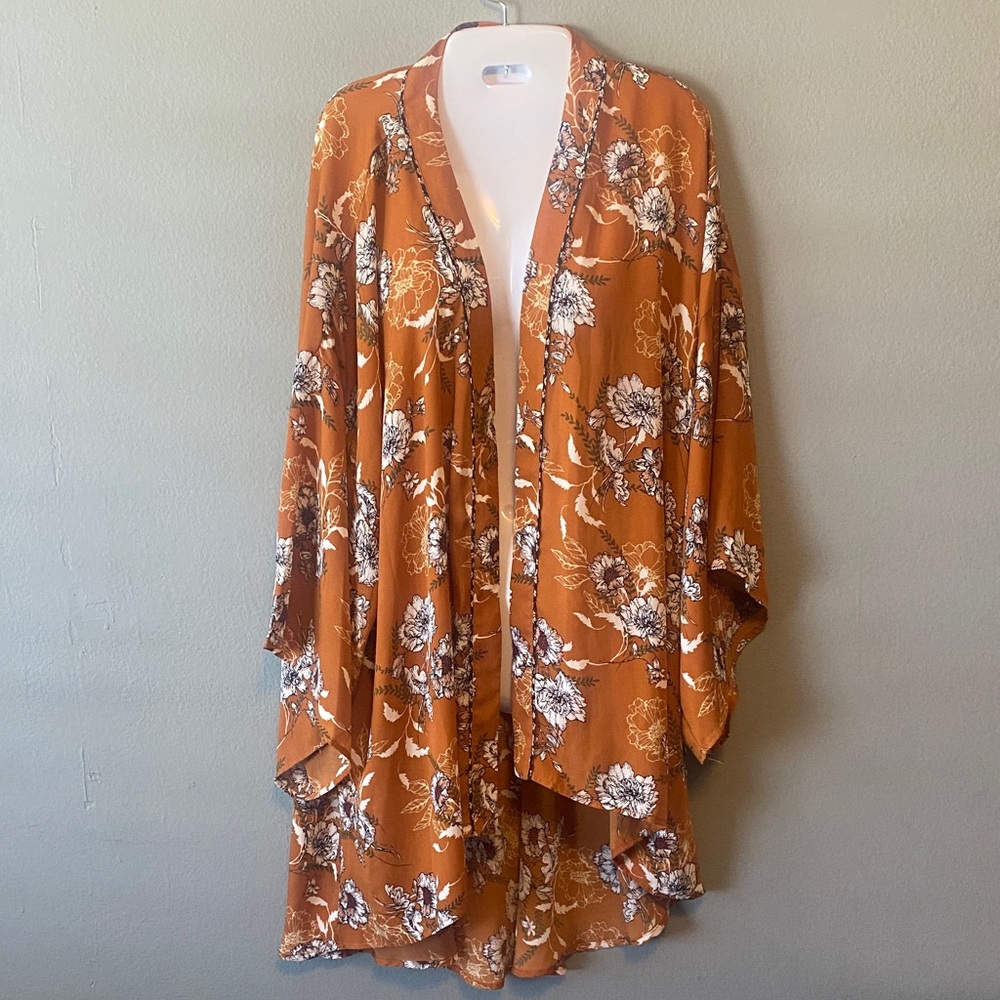 Xhilaration Rust-Orange Floral Kimono